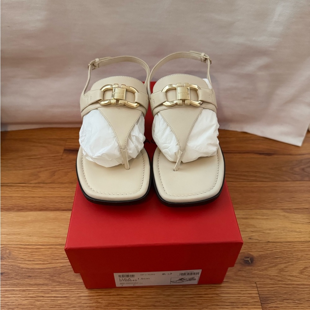 Ferragamo Ivory Gancini Ornament Thong Sandal